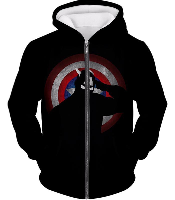 OtakuForm-OP T-Shirt Zip Up Hoodie / XXS American Comic Hero Captain America Silhouette Promo Black T-Shirt