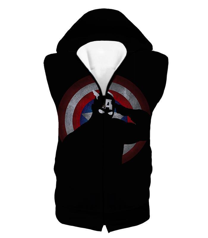 OtakuForm-OP T-Shirt Hooded Tank Top / XXS American Comic Hero Captain America Silhouette Promo Black T-Shirt