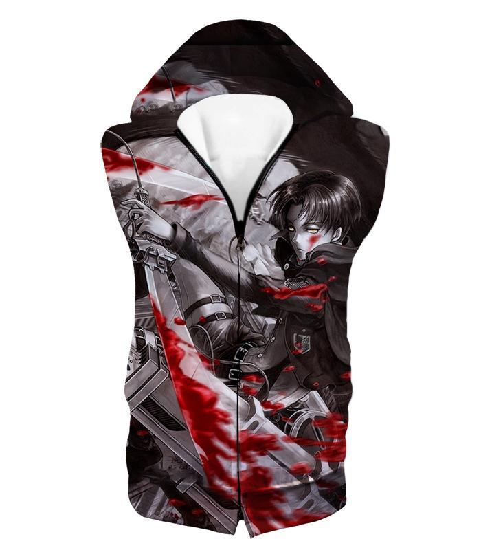 OtakuForm-OP Zip Up Hoodie Hooded Tank Top / US XXS (Asian XS) Attack on Titan Captain Levi Black and white Themed Zip Up Hoodie