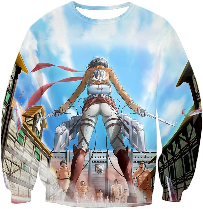 OtakuForm-OP Sweatshirt Sweatshirt / US XXS (Asian XS) Attack on Titan Cool Action Still Mikasa Ackerman Vs Titans Sweatshirt