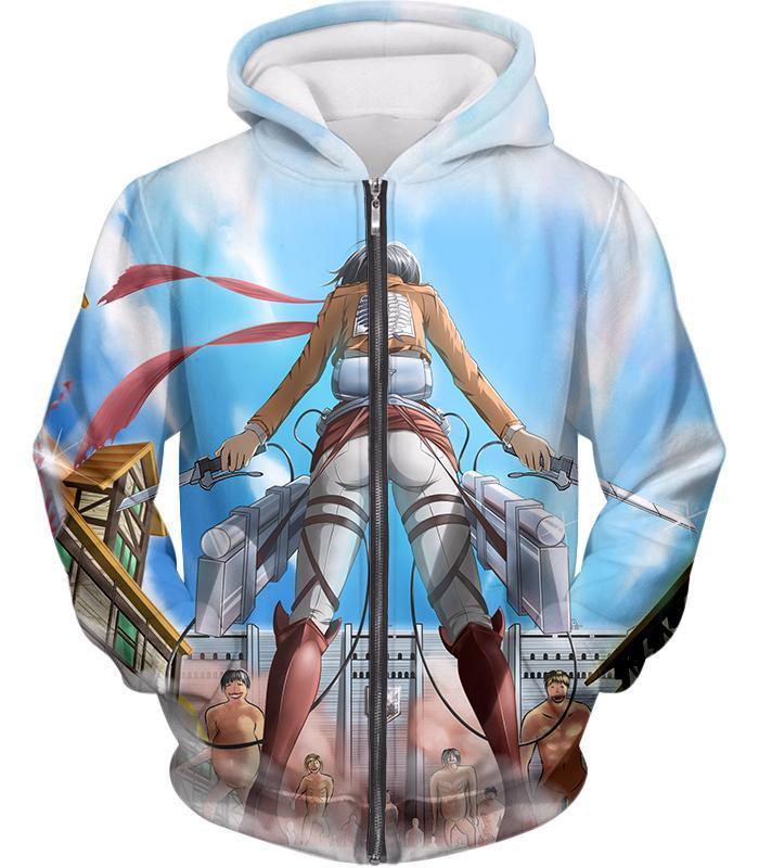 OtakuForm-OP Sweatshirt Zip Up Hoodie / US XXS (Asian XS) Attack on Titan Cool Action Still Mikasa Ackerman Vs Titans Sweatshirt