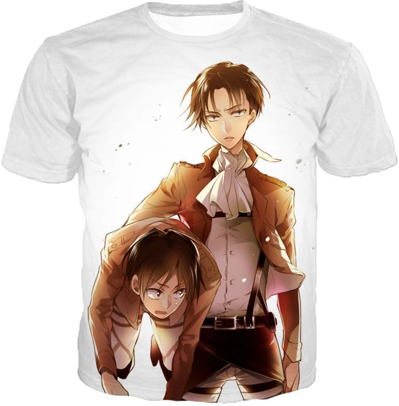 OtakuForm-OP T-Shirt T-Shirt / XXS Attack On Titan T-Shirt - Attack on Titan Captain Levi X Eren Yeager Cool Anime Promo White T-Shirt