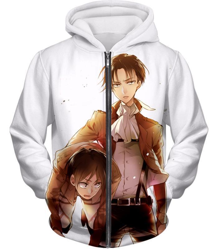 OtakuForm-OP T-Shirt Zip Up Hoodie / XXS Attack On Titan T-Shirt - Attack on Titan Captain Levi X Eren Yeager Cool Anime Promo White T-Shirt