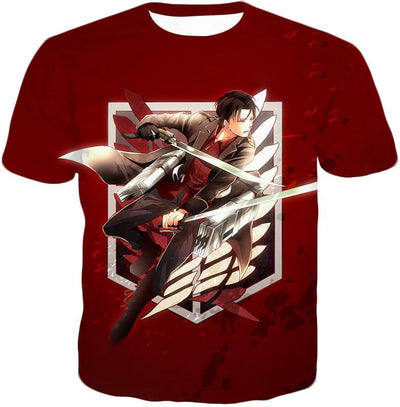 OtakuForm-OP T-Shirt T-Shirt / XXS Attack On Titan T-Shirt - Attack on Titan Humanitys Strongest Soldier Levi Ackerman of Survey Corps Cool Red T-Shirt