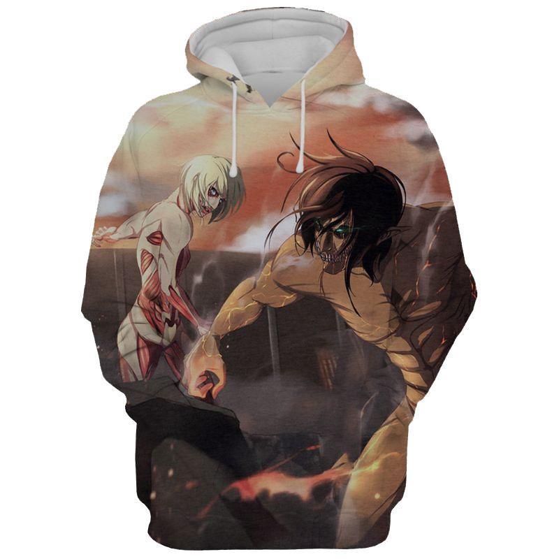 Attack On Titan Hoodie XXS Attack Titan and Female Titan Wall Battle Hoodie - Attack On Titan AOT Hoodie