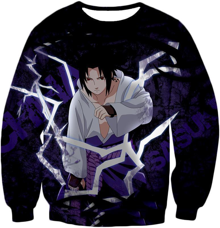 OtakuForm-OP Sweatshirt Sweatshirt / XXS Boruto Powerful Lightning Ninja Sasuke Uchiha Action Black Sweatshirt