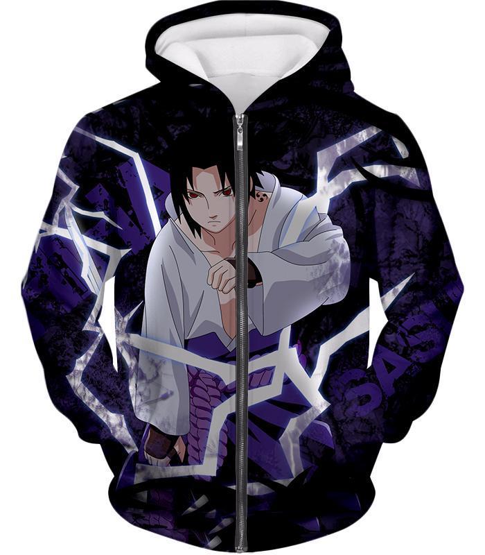 OtakuForm-OP Sweatshirt Zip Up Hoodie / XXS Boruto Powerful Lightning Ninja Sasuke Uchiha Action Black Sweatshirt