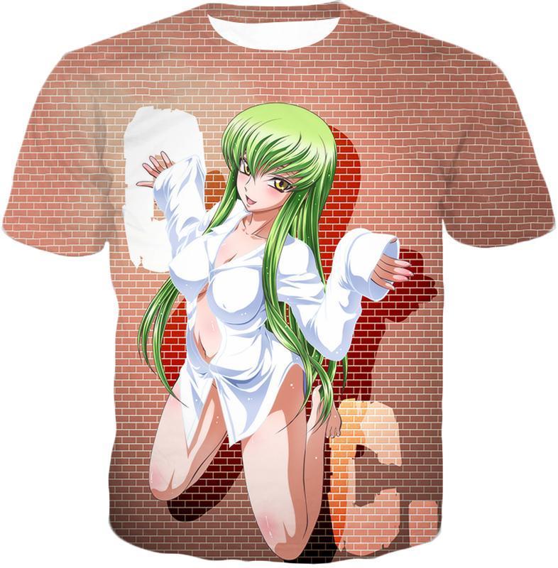 OtakuForm-OP Zip Up Hoodie T-Shirt / XXS Code Geass Green Haired Anime Beauty C.C Promo Cool Brick Patterned Zip Up Hoodie