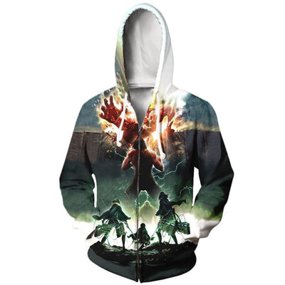 Attack On Titan Zip Up Hoodie XXS / Zip Up Hoodie Colossal Titan with Eren Mikasa and Armin - Attack On Titan Zip Up Hoodie Jacket