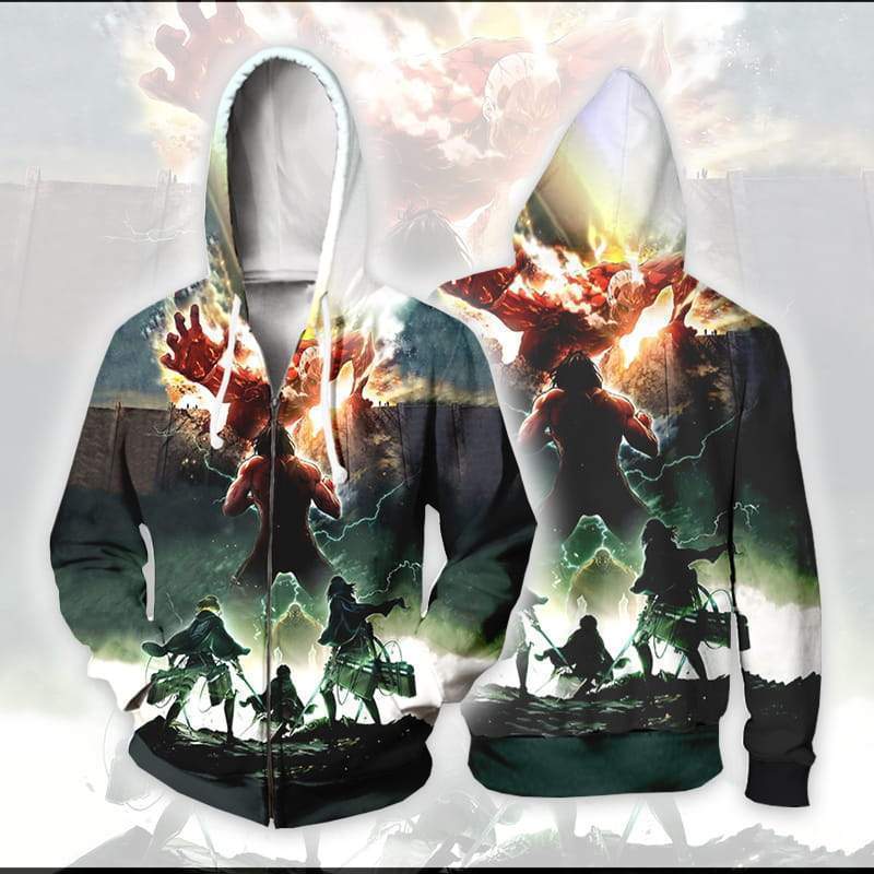 Attack On Titan Zip Up Hoodie XXS / Zip Up Hoodie Colossal Titan with Eren Mikasa and Armin - Attack On Titan Zip Up Hoodie Jacket