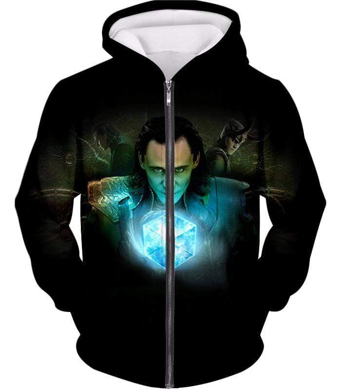OtakuForm-OP Sweatshirt Zip Up Hoodie / XXS Cool Anti-Hero Loki with Mind Stone Amazing Black Sweatshirt