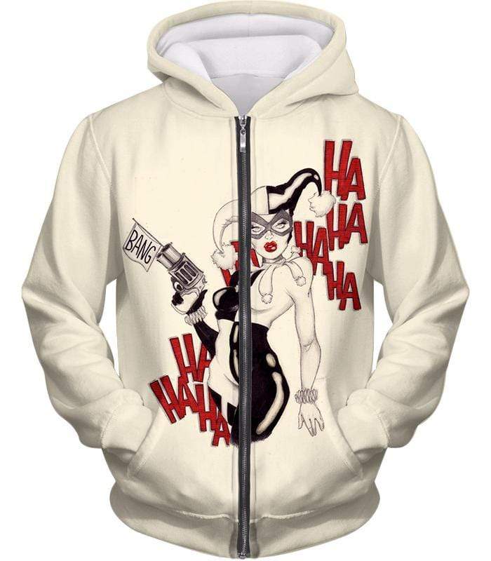 OtakuForm-OP Sweatshirt Zip Up Hoodie / XXS Crazy Jokers Forever Love Harley Quinn Cool Awesome White Sweatshirt