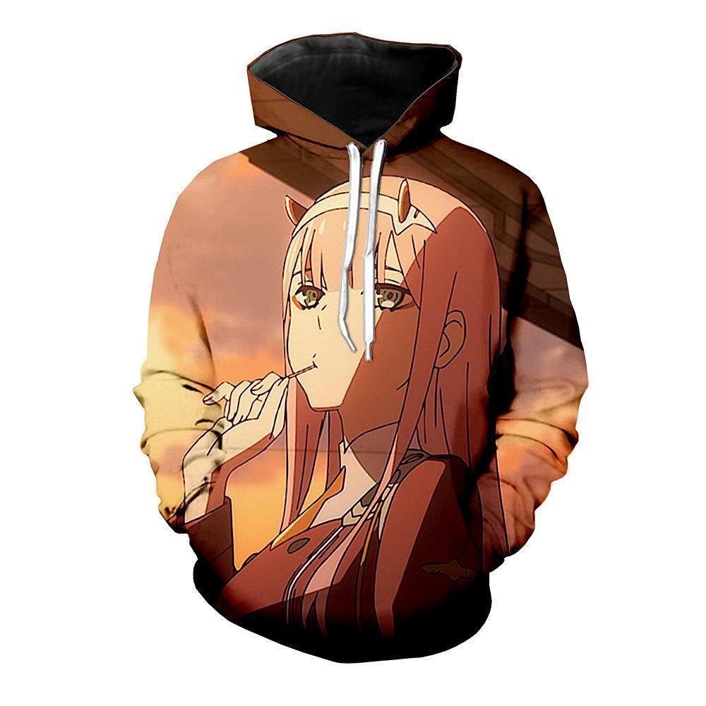 Anime Merchandise Hoodie S Darling in the Franxx Hoodie - Zero Two and Sunset Pullover Hoodie