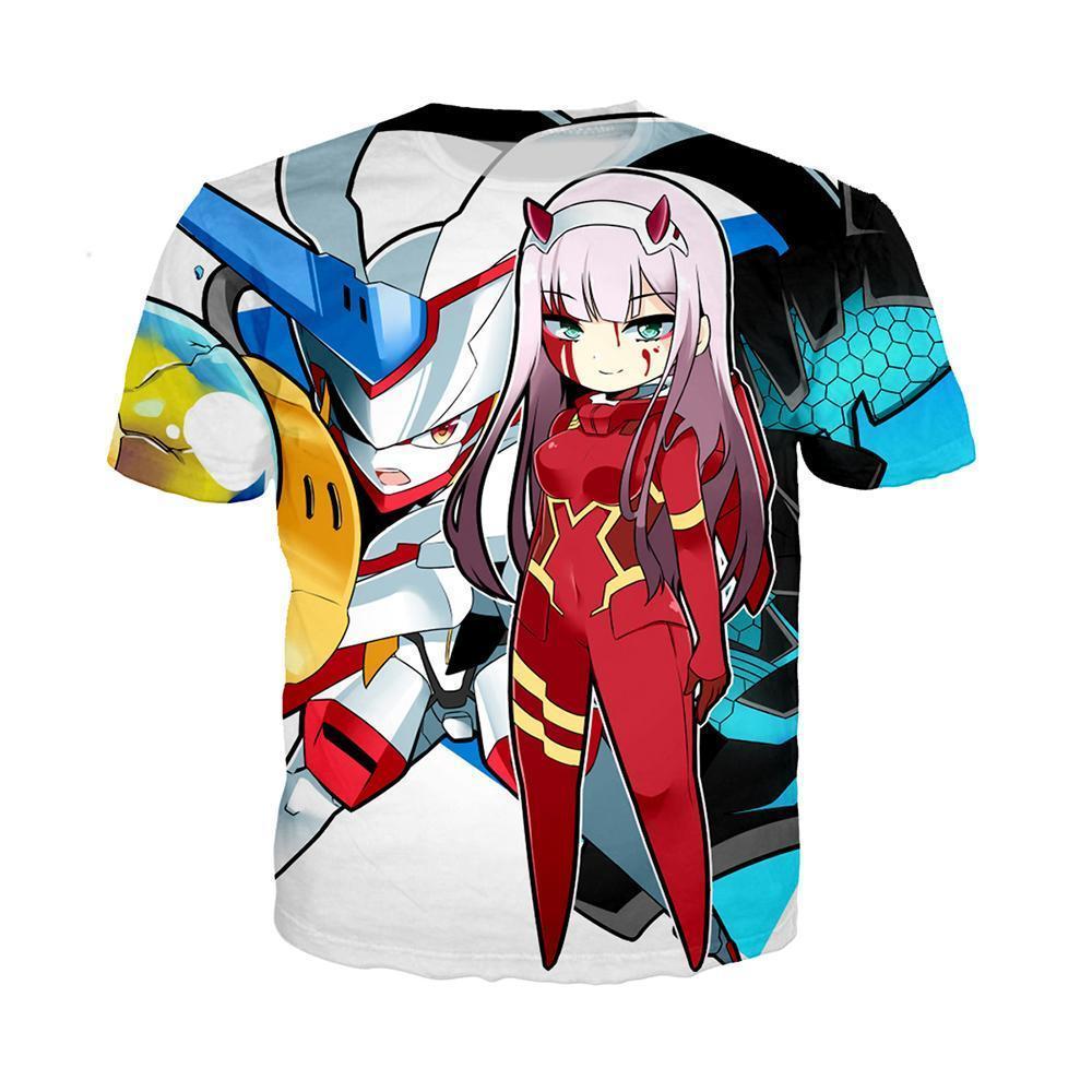 Anime Merchandise T-Shirt M Darling in the Franxx T-Shirt - Chibi 002 & Strelizia T-Shirt