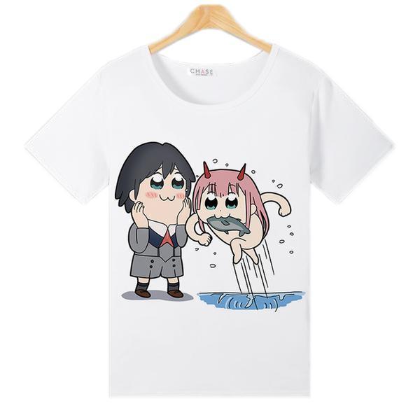 Anime Merchandise T-Shirt M Darling in the Franxx T-Shirt - Chibi Hiro & 002 T-Shirt