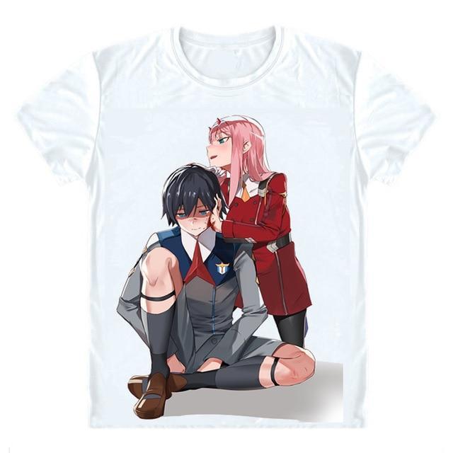 Anime Merchandise T-Shirt M Darling in the Franxx T-Shirt - Zero Two Holding Hiro T-Shirt