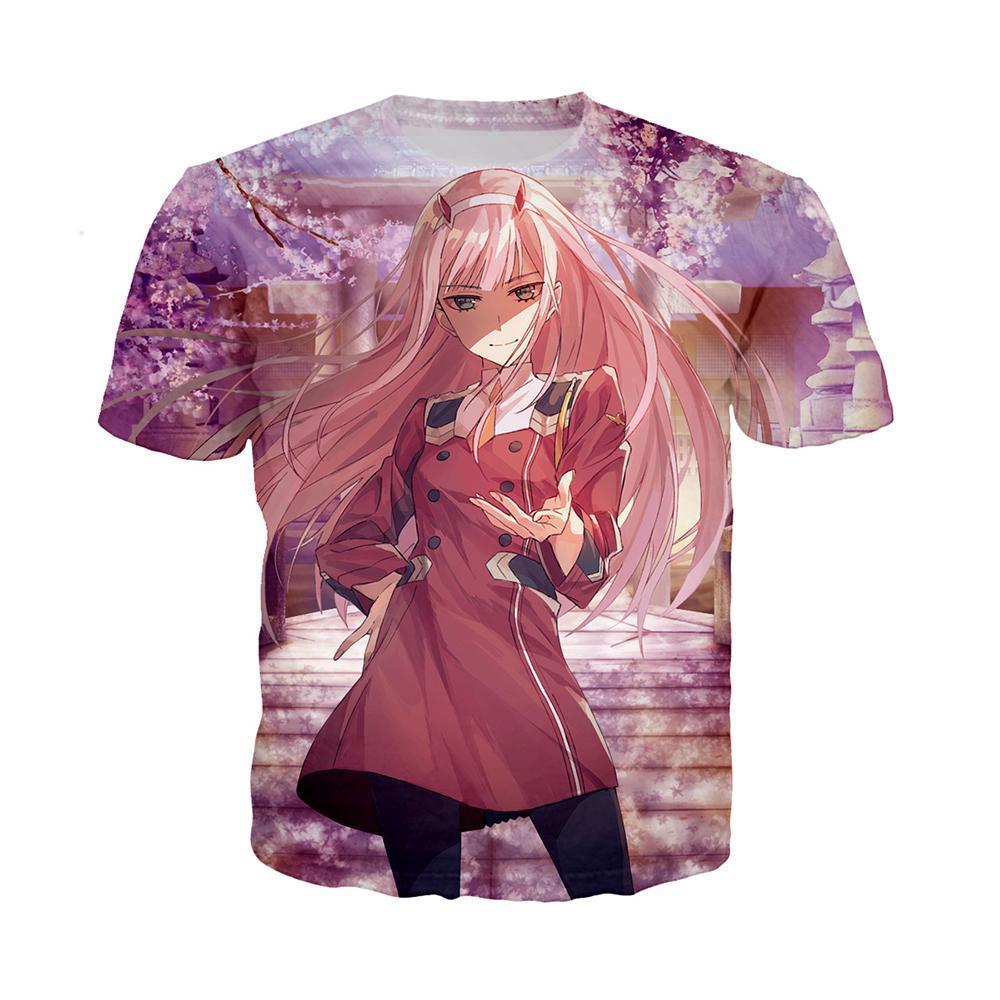 Anime Merchandise T-Shirt M Darling in the Franxx T-Shirt - Zero Two in Cherry Blossoms T-Shirt
