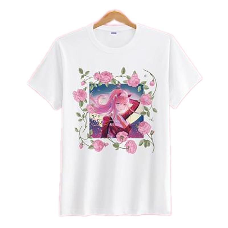 Anime Merchandise T-Shirt M Darling in the Franxx T-Shirt - Zero Two Surrounded by Roses T-Shirt