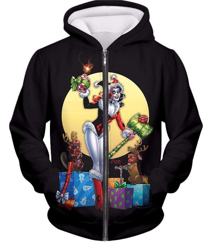 OtakuForm-OP Sweatshirt Zip Up Hoodie / XXS DCs Ultimate Villain Harley Quinn Christmas Promo Cool Black Sweatshirt
