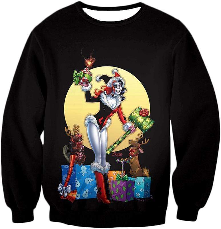 OtakuForm-OP Zip Up Hoodie Sweatshirt / XXS DCs Ultimate Villain Harley Quinn Christmas Promo Cool Black Zip Up Hoodie