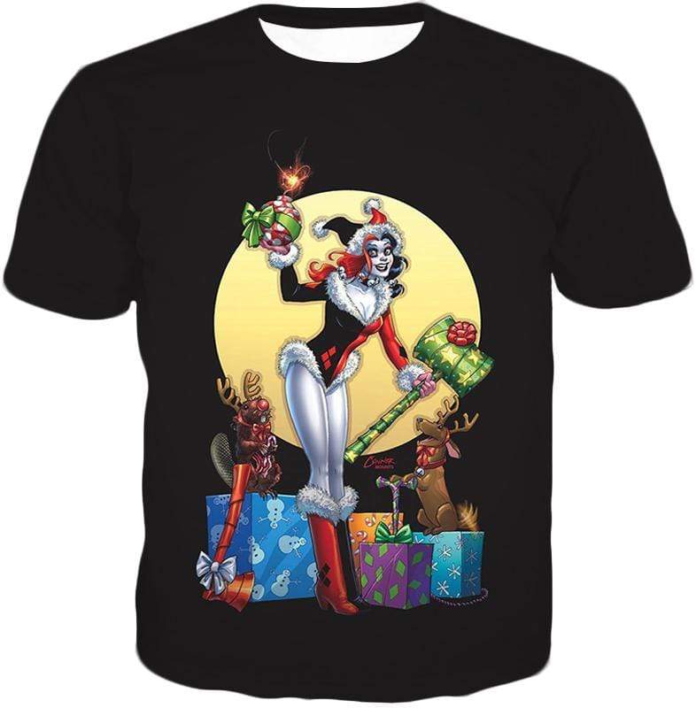 OtakuForm-OP Zip Up Hoodie T-Shirt / XXS DCs Ultimate Villain Harley Quinn Christmas Promo Cool Black Zip Up Hoodie