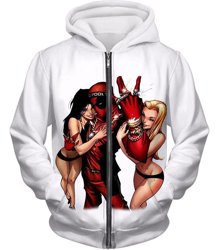 OtakuPlan T-Shirt Zip Up Hoodie / XXS Dead Pool T-Shirt - Playboy Hero Deadpool White T-Shirt