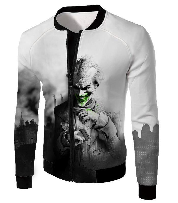 Otakuform-OP Zip Up Hoodie Jacket / XXS Deadliest Villain The Joker HD Graphic White Zip Up Hoodie