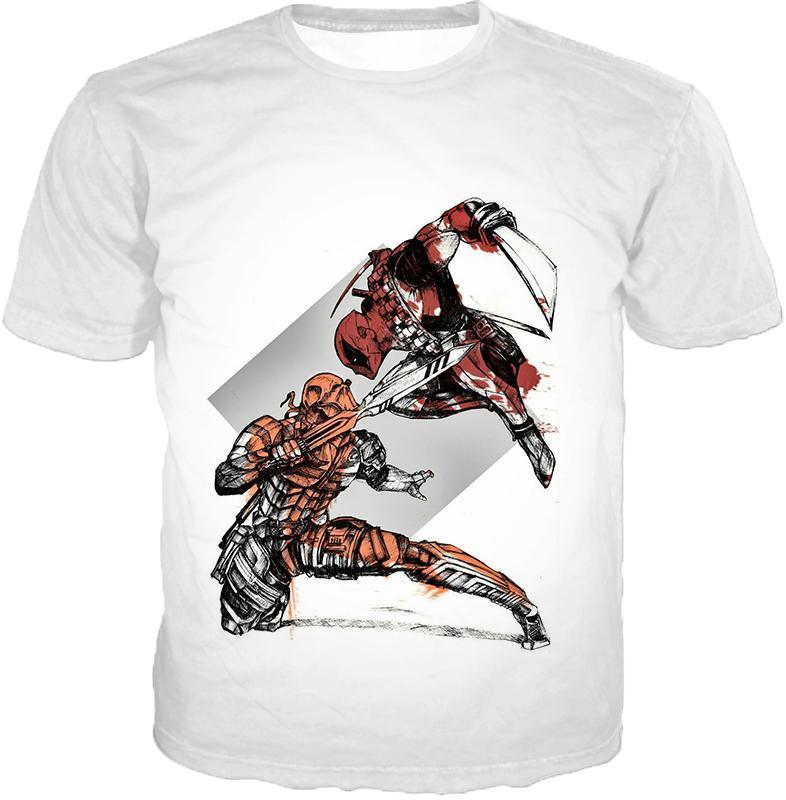 OtakuForm-OP Hoodie T-Shirt / XXS Deadpool Hoodie - Art Deadpool vs Deathstroke Action White Hoodie