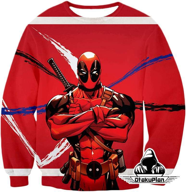 OtakuForm-OP Zip Up Hoodie Sweatshirt / XXS Deadpool Zip Up Hoodie - Muscular Mutant Hero Deadpool Pose Red Zip Up Hoodie