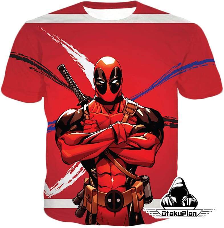 OtakuForm-OP Zip Up Hoodie T-Shirt / XXS Deadpool Zip Up Hoodie - Muscular Mutant Hero Deadpool Pose Red Zip Up Hoodie