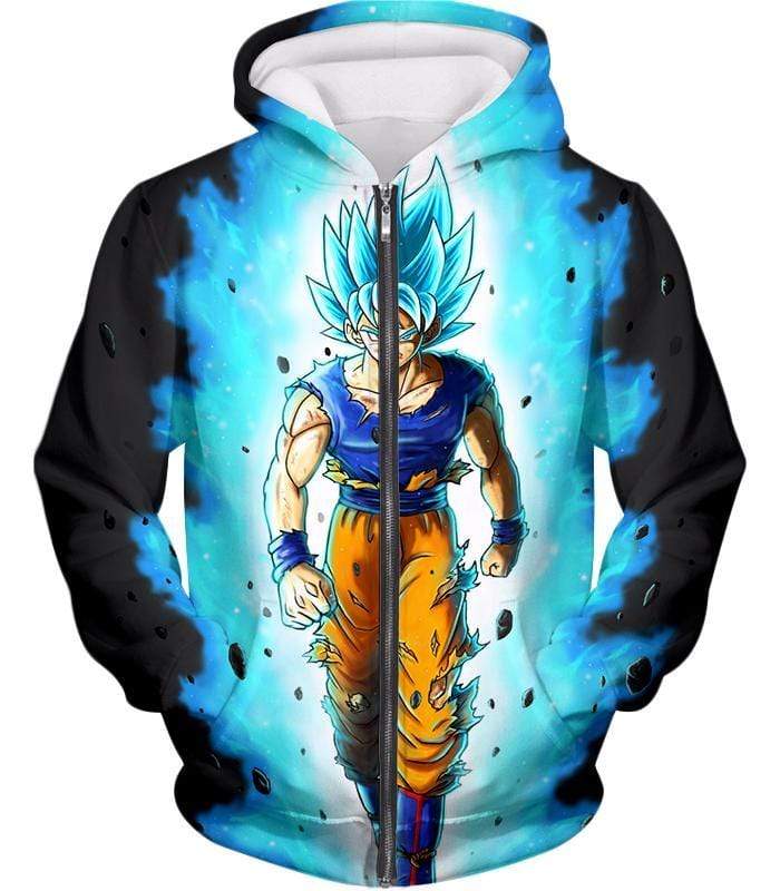 OtakuForm-OP Sweatshirt Zip Up Hoodie / XXS Dragon Ball Super Cool Goku Super Saiyan Blue Awesome Anime Black Sweatshirt