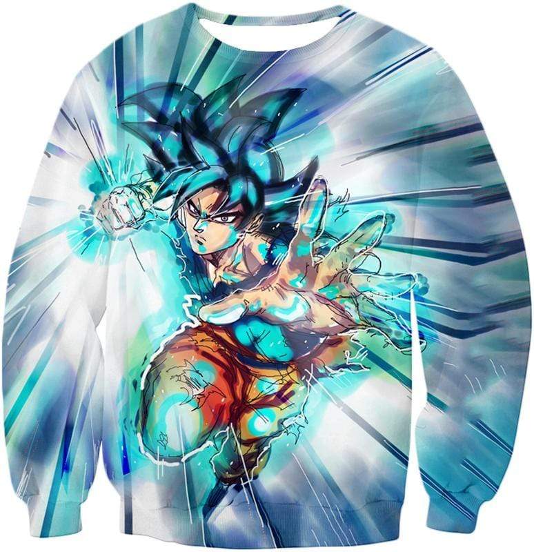 OtakuForm-OP T-Shirt Sweatshirt / XXS Dragon Ball Super Cool Goku Super Saiyan Blue Ultra Instinct Action White T-Shirt - DBZ T-Shirt