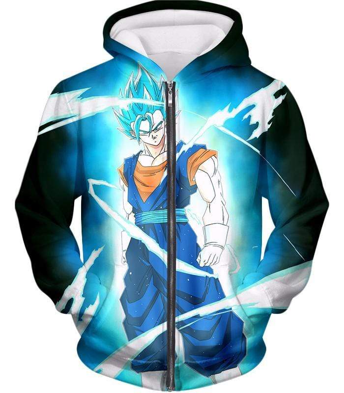 OtakuForm-OP Sweatshirt Zip Up Hoodie / XXS Dragon Ball Super Fusion Technique Vegito Super Saiyan Blue Cool Black Sweatshirt - DBZ Clothing Sweater