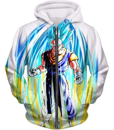 OtakuForm-OP Sweatshirt Zip Up Hoodie / XXS Dragon Ball Super Powerful Fusion Warrior Vegito Super Saiyan Blue White Sweatshirt