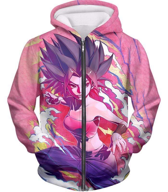 OtakuForm-OP Sweatshirt Zip Up Hoodie / XXS Dragon Ball Super Saiyan Caulifla Cool Action Pink Sweatshirt - Dragon Ball Sweater