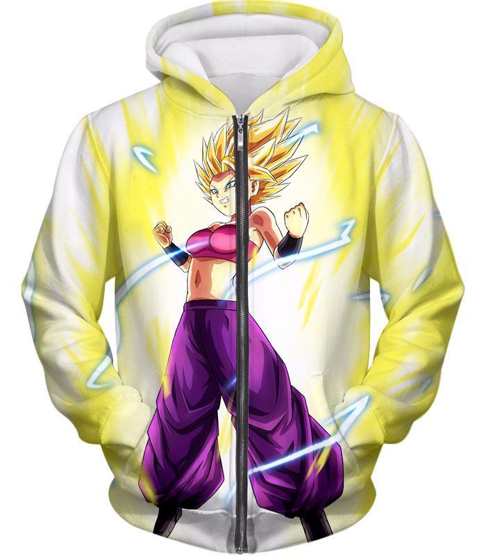 OtakuForm-OP Sweatshirt Zip Up Hoodie / XXS Dragon Ball Super Super Saiyan 2 Caulifla Awesome Anime White Sweatshirt