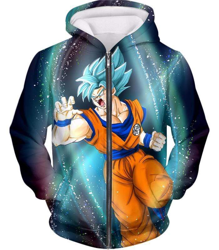 OtakuForm-OP Sweatshirt Zip Up Hoodie / XXS Dragon Ball Super Super Saiyan Blue Goku Action Graphic Sweatshirt - DBZ Sweater