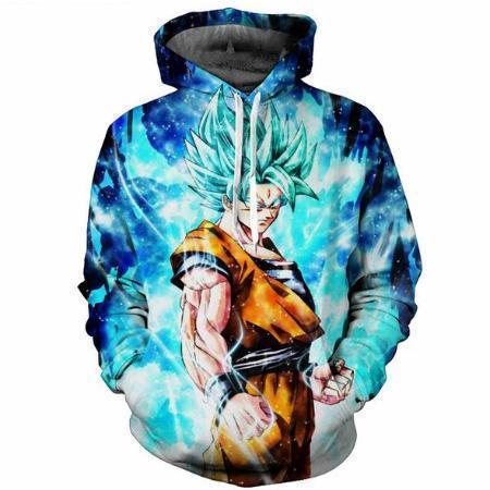 Anime Merchandise M / Blue Dragon Ball Z Hoodie - a Powerful Goku Super Saiyan Blue Pullover Hoodie