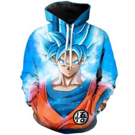 Anime Merchandise Dragon Ball Z Hoodie - a Super Saiyan Blue Goku wearing Gi with Go Symbol Pullover Hoodie