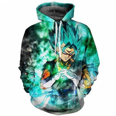Anime Merchandise M / Aqua Dragon Ball Z Hoodie - a Super Saiyan Blue Vegito Pullover Hoodie