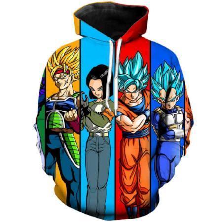 Anime Merchandise M / Multicolor Dragon Ball Z Hoodie - Bardock, Android 17, Goku and Vegeta Pullover Hoodie