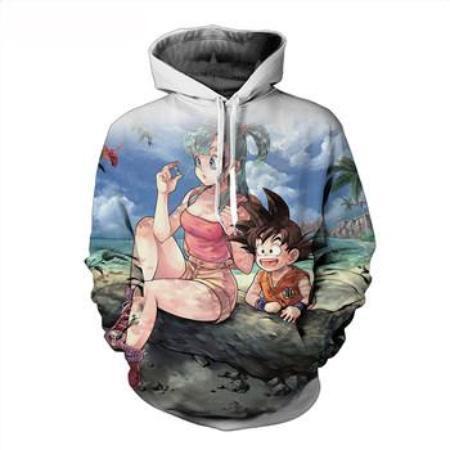 Anime Merchandise M / Blue Dragon Ball Z Hoodie - Bulma and Kid Goku Pullover Hoodie