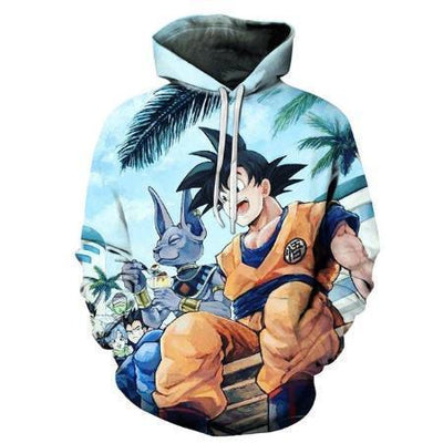Anime Merchandise Hoodie M Dragon Ball Z Hoodie - Goku Chilling with Beerus Pullover Hoodie