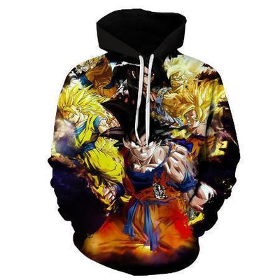 Anime Merchandise Hoodie M Dragon Ball Z Hoodie - Goku's Different Forms Pullover Hoodie