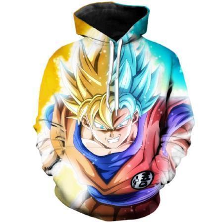 Anime Merchandise M / Multicolor Dragon Ball Z Hoodie - Goku Super Saiyan and Super Saiyan Blue Pullover Hoodie
