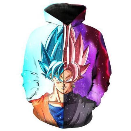 Anime Merchandise M / Multicolor Dragon Ball Z Hoodie - Merged Super Saiyan Blue Goku and Super Saiyan Rosé Goku Black Pullover Hoodie