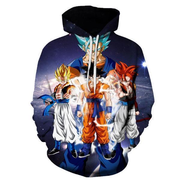 Anime Merchandise M / Dark Blue Dragon Ball Z Hoodie - Son Goku's Transformations Pullover Hoodie
