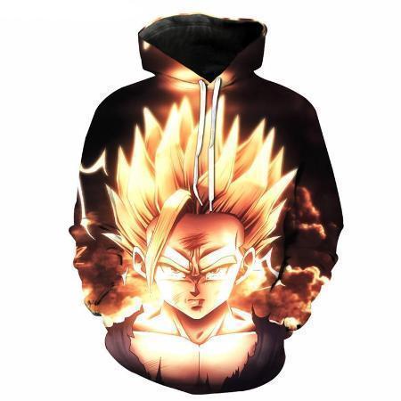 Anime Merchandise M / Black Dragon Ball Z Hoodie - Super Saiyan 2 Gohan Surrounded by Fire Pullover Hoodie