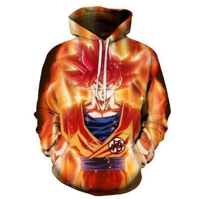 Anime Merchandise Hoodie M Dragon Ball Z Hoodie - Super Saiyan God Goku in Aura Pullover Hoodie