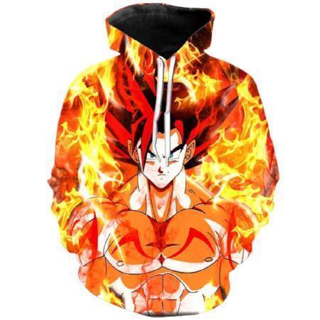 Anime Merchandise M / Orange Dragon Ball Z Hoodie - Super Saiyan God Goku in Flames Pullover Hoodie